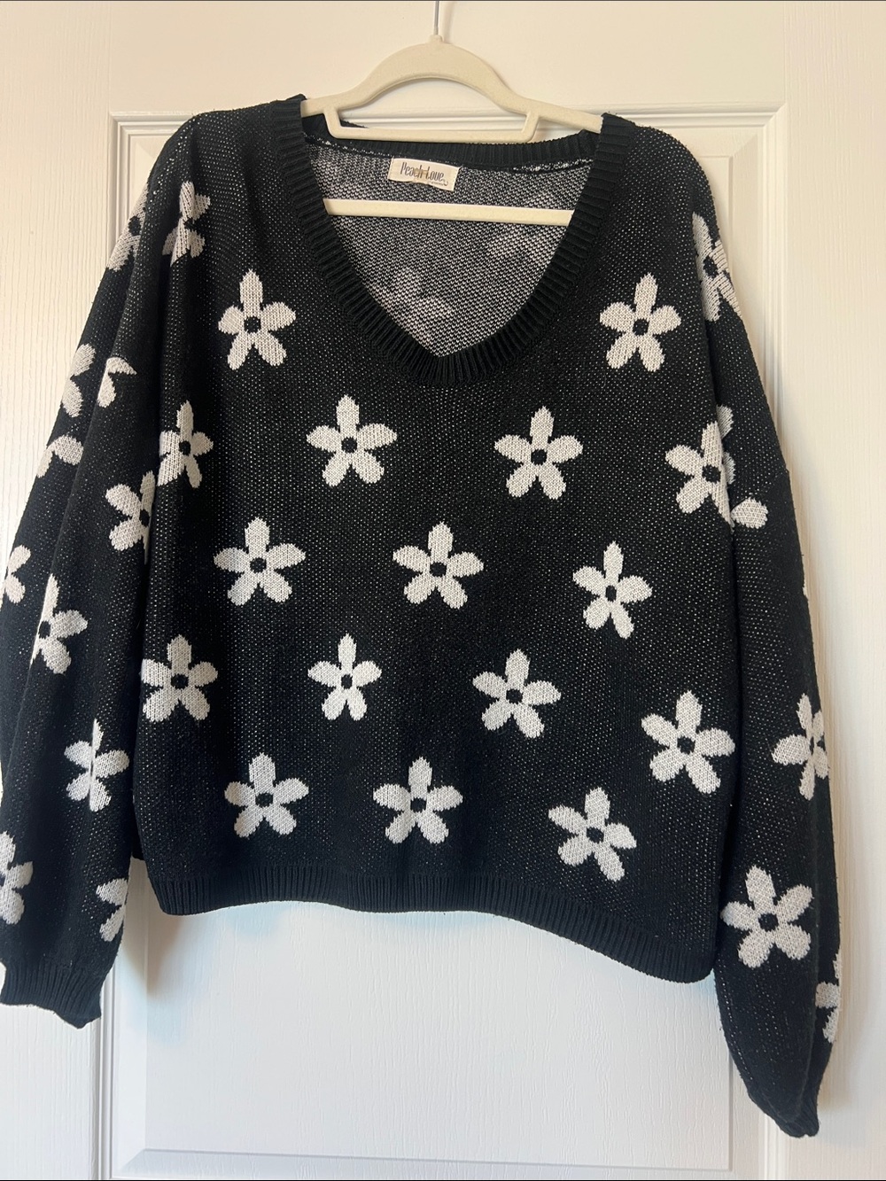 Oversized scoop neck flower sweater